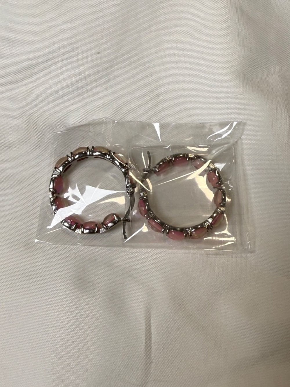 2 Pair Pink & Green Opal Resin Silver Tone Hoop Earrings Stainless Steel - Picture 7 of 7